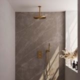 Brauer Gold Edition Thermostatische Regendoucheset Inbouw - Hoofddouche 30 cm - 3 Weg - Handdouche Staaf - Doucheslang - Wandaansluitbocht - Geborsteld Goud