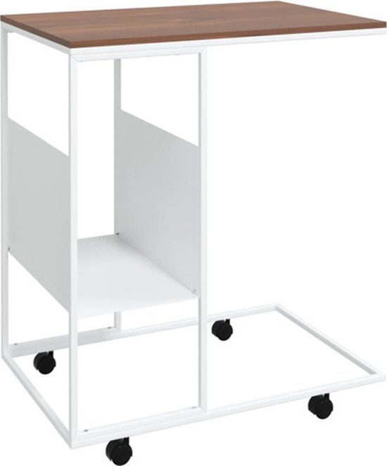 vidaXL Bijzettafel met wieltjes, 55x36x63,5 cm, bewerkt hout, wit