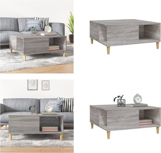 vidaXL Salontafel 80x80x36,5 cm bewerkt hout grijs sonoma eikenkleurig
