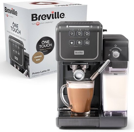 Breville Prima Latte III Zeefdragermachine, volautomatische espressomachine, koffiemachine met melkopschuimer en Italiaanse pomp met 19 bar, compatibel met ESE-pads, rood [VCF147X]