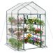 VEVOR Kas met vrije toegang, 137 x 137 x 196 cm. Buitenkas met PVC-afdekking, 2 niveaus, 10 planken, deur met rolluik en rits. Loopkas, draagbare plantenkweekkas voor de tuin