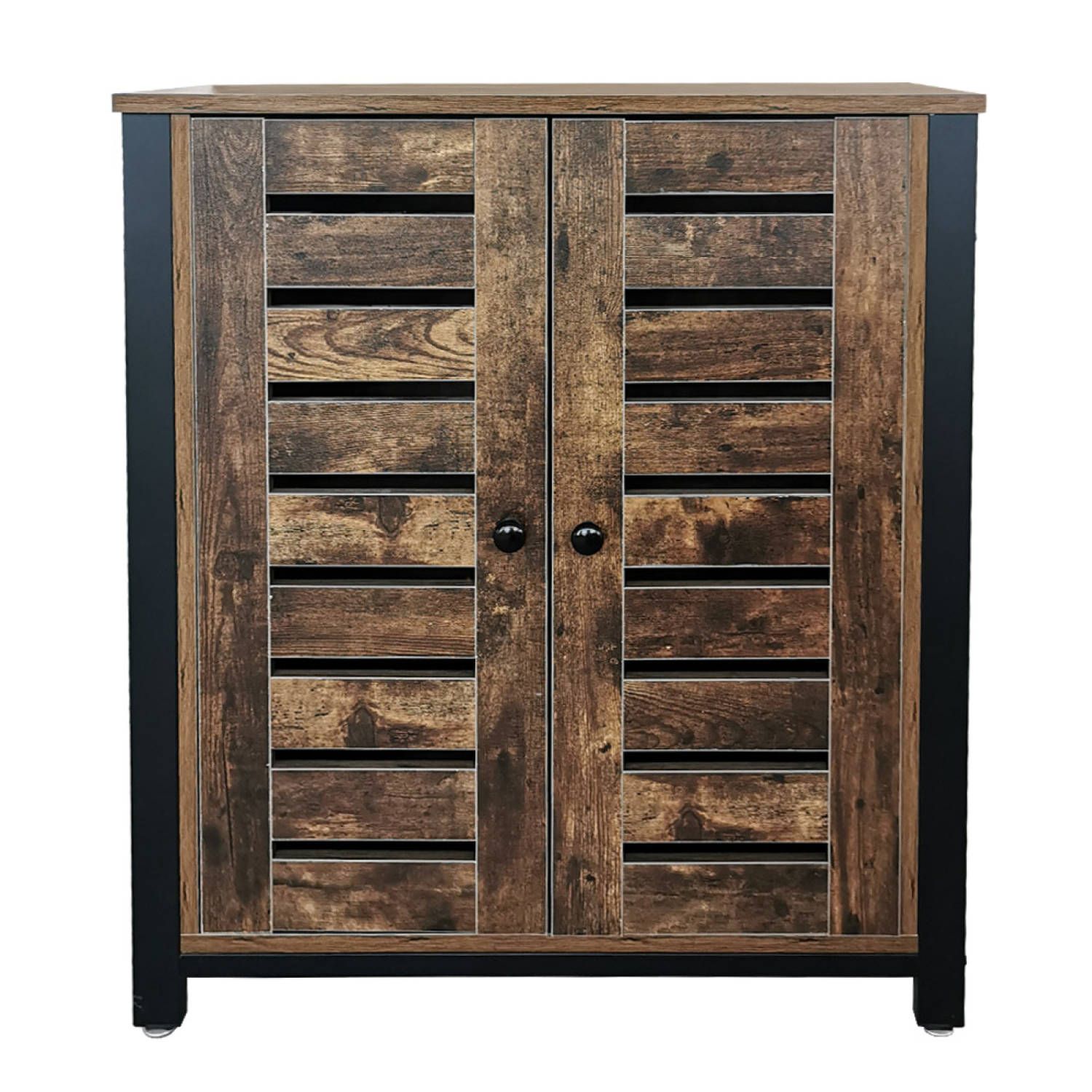 Industrieel vintage dressoir - Wandkast opbergkast metaal hout - Bruin - 8719128192796
