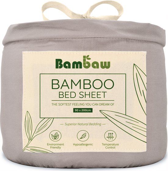 Bambaw Bamboe Hoeslaken - 90x200 cm - Grijs - 1 Persoons