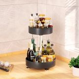 Unyqoos® Étagère à épices pivotante en métal (Lazy Susan) – Organiseur 2 niveaux, réglable en hauteur, noir