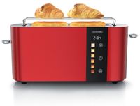 Arendo Grille-pain 2 tranches, fente longue, acier inoxydable, 1000W, écran avec indication du temps restant, support à petits pains, fonction dégivrage, boîtier thermo-isolant, écran tactile, rouge