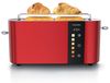 Arendo Grille-pain 2 tranches, fente longue, acier inoxydable, 1000W, écran avec indication du temps restant, support à petits pains, fonction dégivrage, boîtier thermo-isolant, écran tactile, rouge