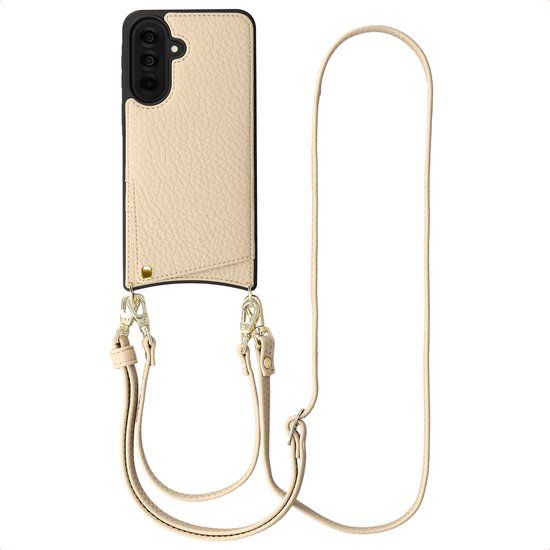 Selencia Hoesje - Geschikt voor Samsung Galaxy A37 (5G) - Backcover met koord en pashouder - Beige