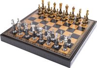 Laiton/bois italien, doré/argenté, objet décoratif, 10 cm + échiquier, doré/noir, 48