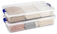 Boîte de rangement sous lit, lot de 2, couleur bleue, 60 litres
