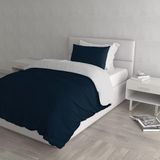 Italian Bed Linen Dekbedovertrek Set, 100% Katoen, Donkerblauw/Lichtgrijs, Enkel