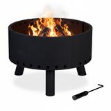 Merkloos / Sans marque Relaxdays Vuurschaal - Ø 58,5 cm - Staal - Zwart - Met Pook