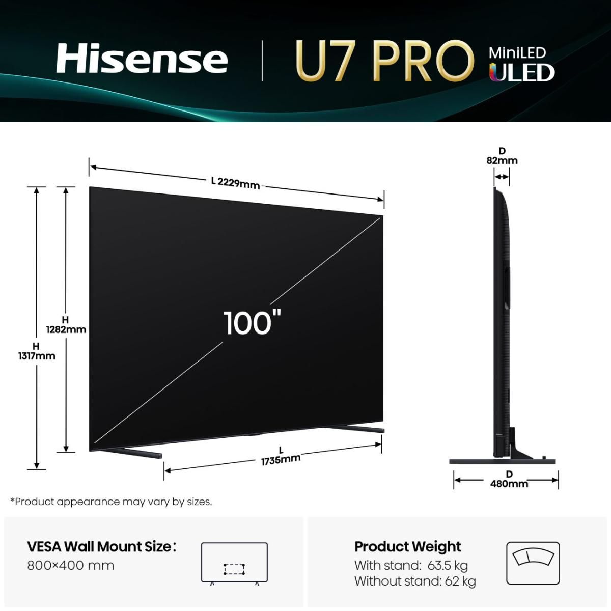 Hisense 100U7Q PRO / ULED screen / 100 inch / 2025