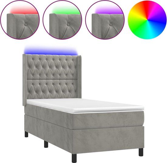 vidaXL Boxspring met matras en LED fluweel lichtgrijs 100x200 cm