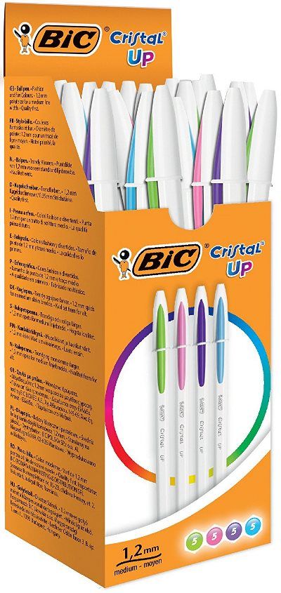 BIC Cristal Up - Balpennen - 20 stuks - wit, blauw, groen, roze, paars