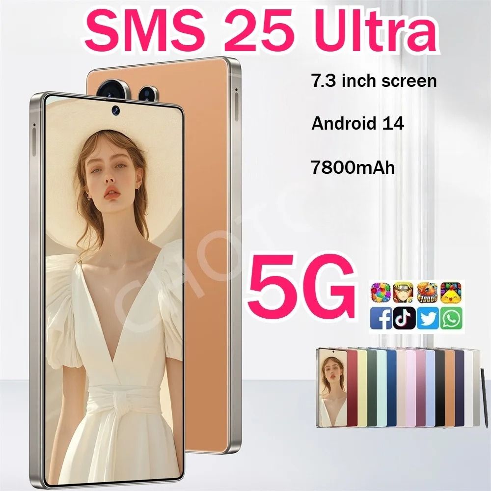 CHOTOG SMS Nieuwe SMS 25 Ultra Originele 7.3HD Mobiele Telefoons 5G Dual Sim Smartphone Android 14 Global Versie Mobiele Telefoon 7800 mAh Mobiele Telefoons
