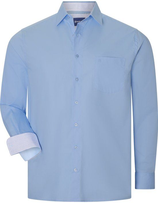 Babista heren Overhemd - Lichtblauw - Katoen - Lange Mouw - Klassieke Kraag - Borstzak - Effen - Knopen - Loose Fit - Casual - Volwassenen - Mannen - Grote Maten