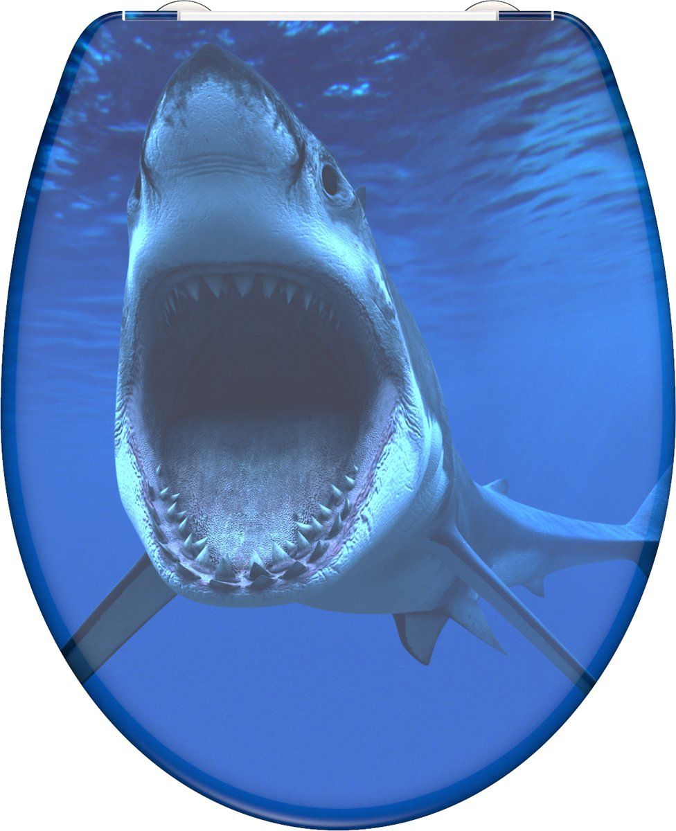 Schütte SCHÜTTE WC-Bril 82371 SHARK - Duroplast - Soft Close - Afklikbaar - RVS-Scharnieren - Decor - 3-zijdige Print - blauw