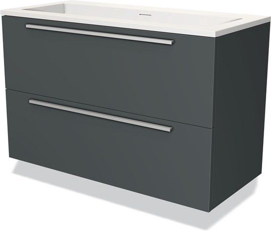 Maxaro Badkamermeubel 100cm Modulo Donkergrijs 2 Lades Vlak Wastafel Solid Surface