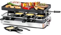 Merkloos Raclette grill - Traploze temperatuurregeling - 37 x 23 cm - Aluminium - Met 8 pannen en 8 keerschrapers