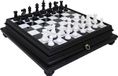 Pièces d'échecs italiennes, blanc/noir, bois + échiquier, marbre/bois, 46 pièces