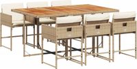 vidaXL 7-delige tuinset met kussens, beige, van polyrotan