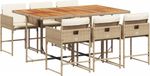 vidaXL 7-delige tuinset met kussens, beige, van polyrotan