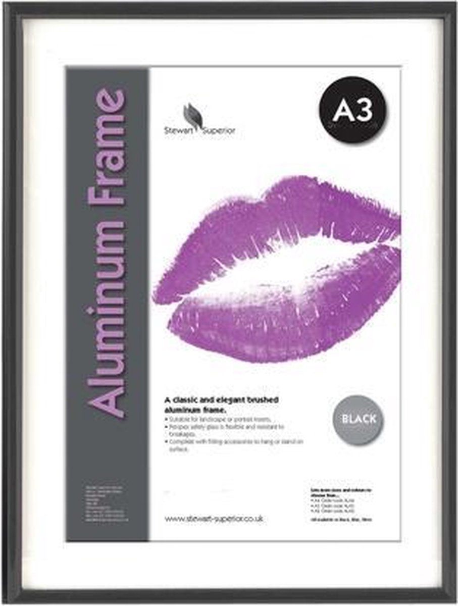 Seco Fotolijst A3 zwartkleur - geborsteld aluminium 11 mm