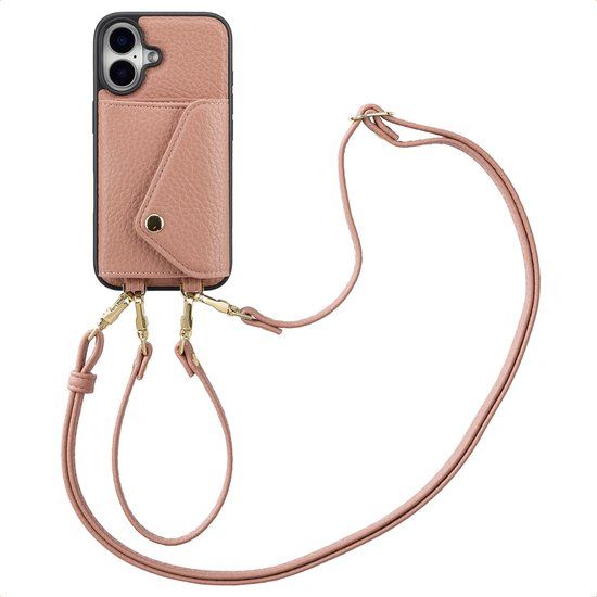 Selencia Hoesje - Geschikt voor Apple iPhone 16 - Sera Koordhoes met pashouder envelop - Old Pink
