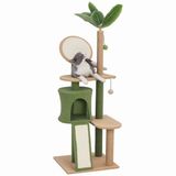 PawHut Kratzbaum 139 cm Katzenbaum mit Katzenhöhle, Spielball, Katzenkratzbaum mit Sisal-Kratzsäulen, für Katzen bis 5 kg, Grün