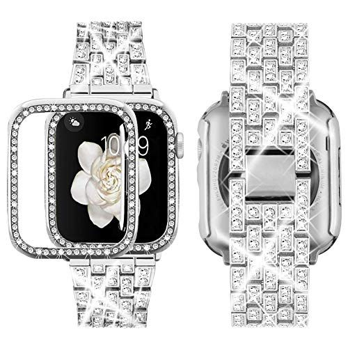 SUPOIX Apple Watch Band 38mm 40mm 42mm 44mm + Case - Bling Diamond Rhinestone Metal Strap & TPU Case for iWatch Series 5/4/3/2/1