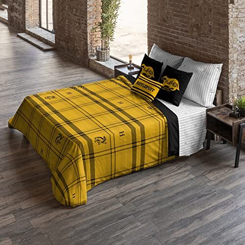 BL BELUM Belum Dekbedovertrek Harry Potter, dekbedovertrek met knopen, 100% katoen, model Hufflepuff voor 105 cm bed (180 x 220 cm)