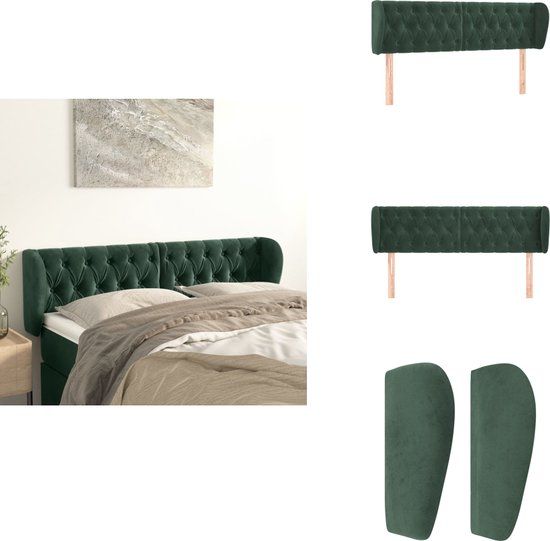 vidaXL Hoofdbord met randen 147x23x78/88 cm fluweel donkergroen