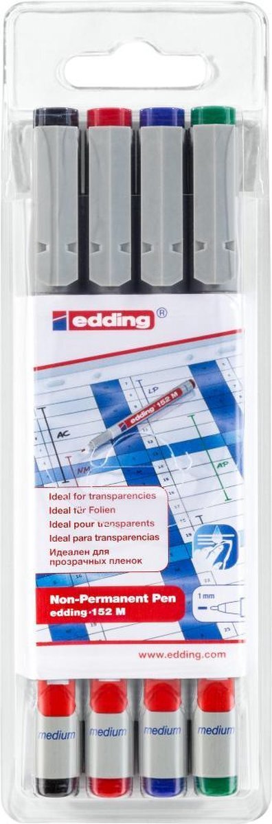 Edding 152 M Non-Permanent Pen Set van 4 Assorti