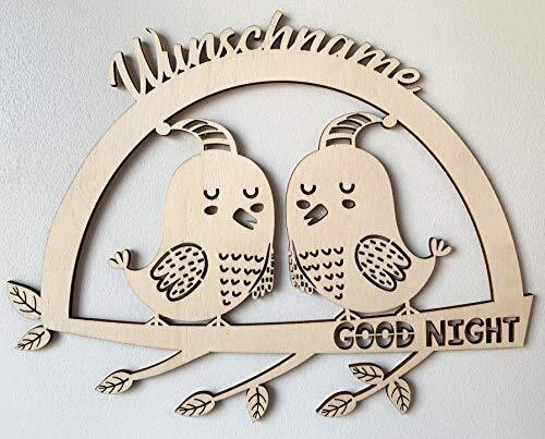 DRYSSON Individuele decoratie met wensnaam baby afbeelding bord vogels GOOD NIGHT kinderkamer gepersonaliseerd