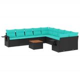 vidaXL 11-delige tuinbankset met kussens, zwart, polyrotan