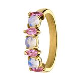 Lucardi - Dames Stalen goldplated vintage ring met opaal en roze zirkonia