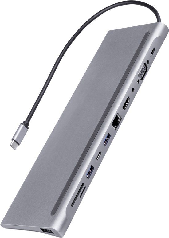 Nuvance 11-in-1 USB-C Docking Station - USB Hub, HDMI, VGA, SD - Metallic Grey