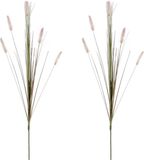 Mica Decorations Rietgras/pluimgras kunstplant losse steel - 2 stuks - groen/paarse pluimen - 84 cm