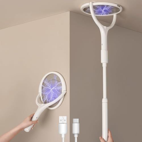 GeckoMan Oplaadbare Elektrische Vliegenmepper Elektrisch met Rotondeerbare Kop Mosquito Killer Electric Fly Swatter Spinnenvanger Anti Muggen, Met een Telescopische Verlenging
