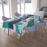 Bonamaison Tafelkleed, Anti-Mold, Sneldrogend, Waterdicht, 100% Polyester Tafellaken, Turkoois, wit, 140 x 200 Cm