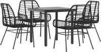 vidaXL 5-delige Dining Loungeset van Polyrattan met Glazen Tafel - Zwart
