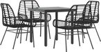 vidaXL 5-delige Loungeset voor buiten met glazen tafel - Zwart