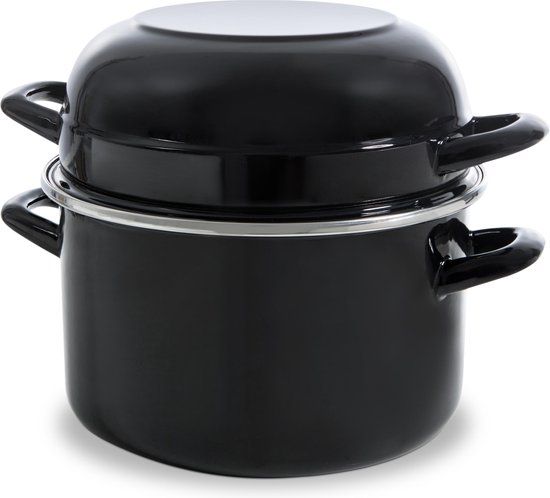 BK Fortalit Mosselpan Ø 22 cm - Zwart - Emaille - Inductie - Met Deksel