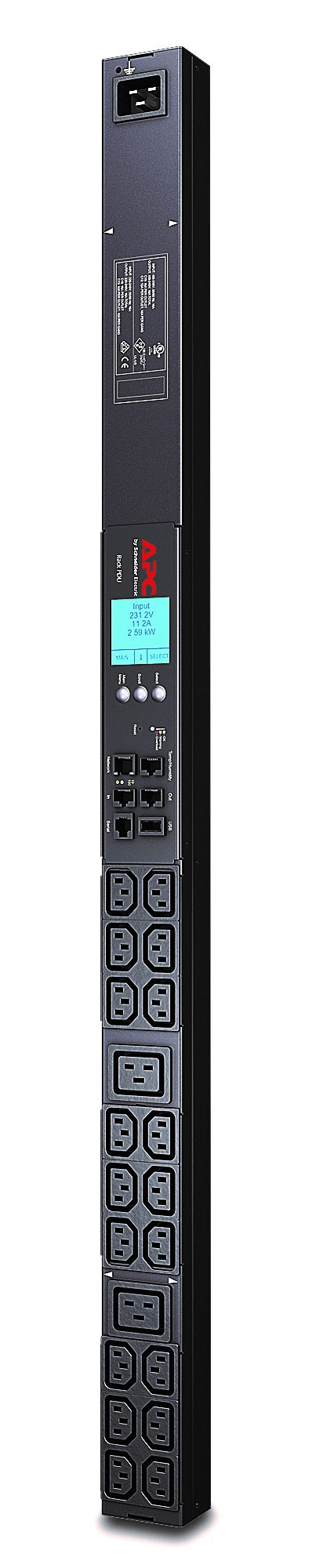 APC Rack PDU, Metered, ZeroU, 16A, 230V, (18x) C13 & (2x) C19