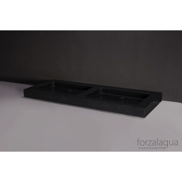 Forzalaqua Palermo Dubbele Wastafel 140.5x51.5x9cm Rechthoek 2 Wasbakken 2 Kraangaten Graniet Gezoet Antraciet 8010264