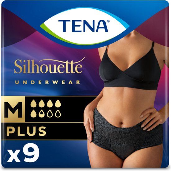 TENA Silhouette Plus High Waist Zwart - Maat M - 9 Stuks