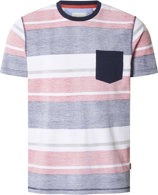 Babista heren T-shirt - 68/70 - rood - katoen - korte mouw - ronde hals - borstzak - gestreept - regular fit - casual - grote maten