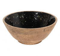 Clayre & Eef Decoratie Schaal ø 25x10 cm Zwart Bruin Hout Rond | Fruitschaal Decoratieve Kom Zwart