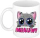 Bellatio decorations Koffie/Thee Mok - Poes/Kat - Miauw - Grijs - 300 ml - Keramiek