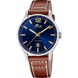 Lotus 18954/2 Polshorloge Heren Blauw Bruin Leer Staal Quartz Analoog